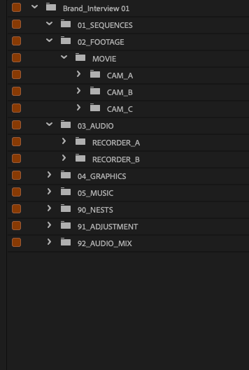 Premiere Pro — 同じ構造のビン階層